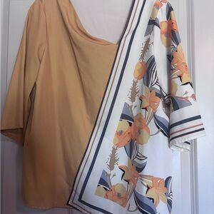 SHEIN Orange Floral Print Blouse